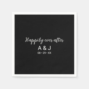 Happily Ever After Black White Monogram Wedding Napkins