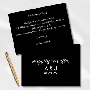 Happily Ever After Black White Monogrammed Thank You Card