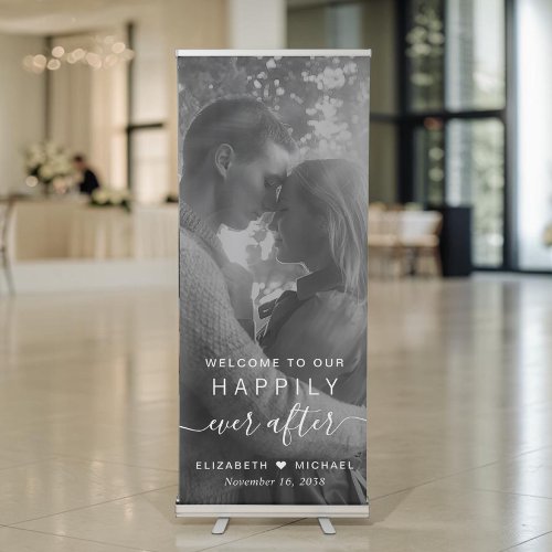 Happily Ever After Black White Photo Wedding Retractable Banner