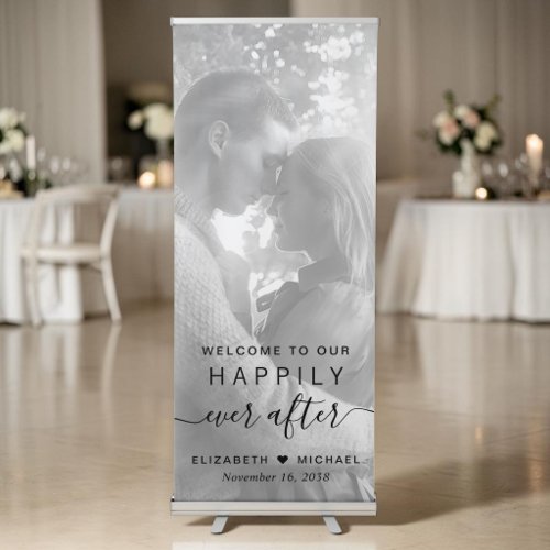 Happily Ever After Black White Photo Wedding Retractable Banner