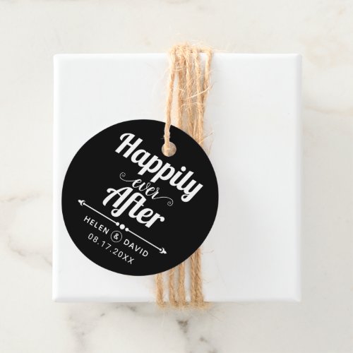 Happily ever after black white typography wedding favor tags