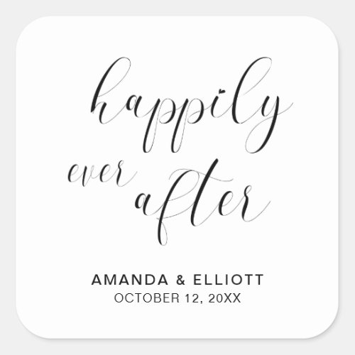 Happily Ever After Black White Typography Wedding Square Sticker