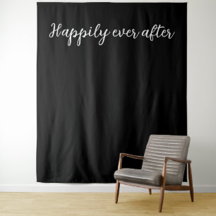 Happily Ever After Black White Wedding Backdrop 