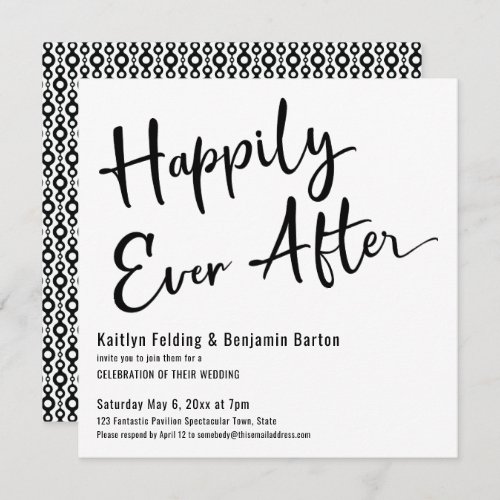 Happily Ever After Black White Wedding Reception Invitation