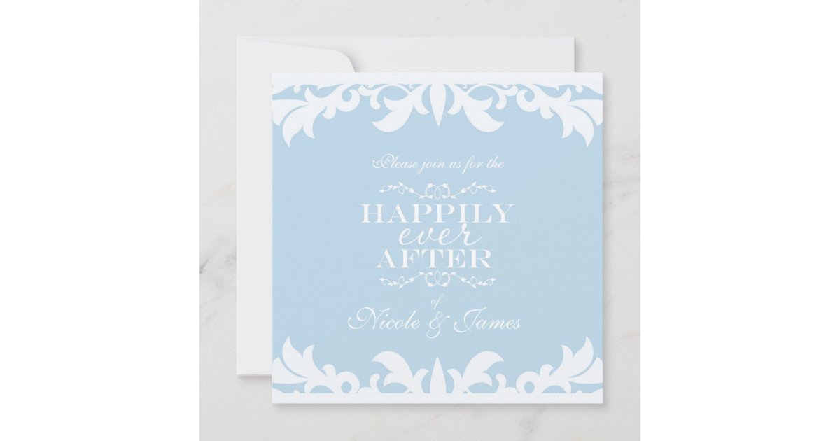 HAPPILY EVER AFTER Blue Elegant Wedding Invitation Zazzle