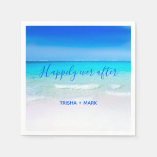 Happily Ever After Blue Paradise Beach Wedding Napkins