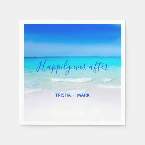 Happily Ever After Blue Paradise Beach Wedding Napkins