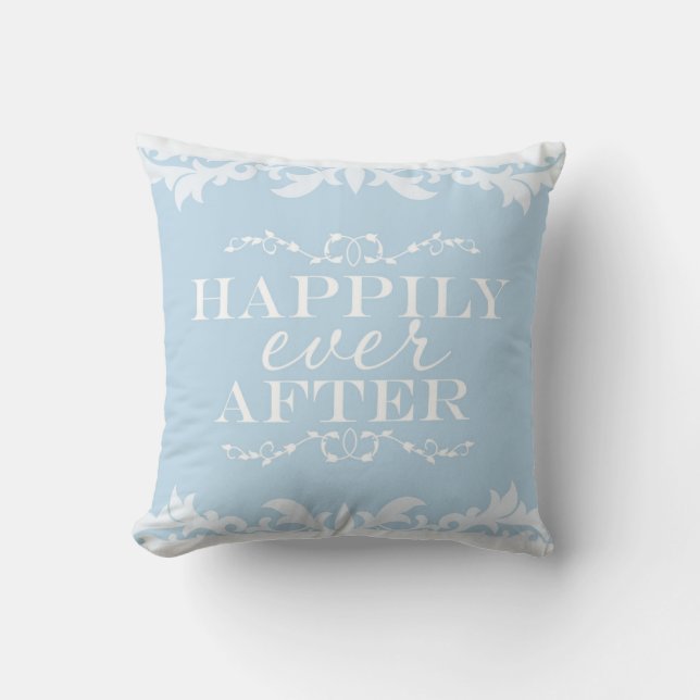 HAPPILY EVER AFTER Blue Princess Throw Pillow (Front)