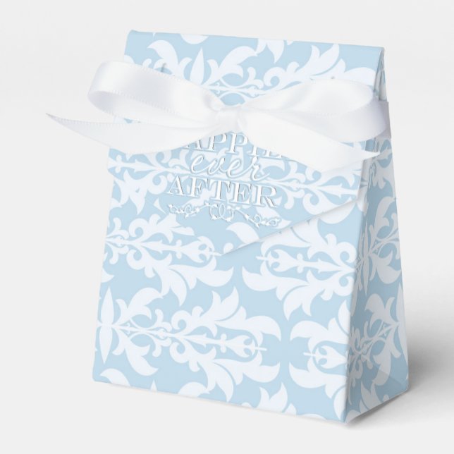 HAPPILY EVER AFTER Blue Wedding Party Favor Boxes (Front Side)