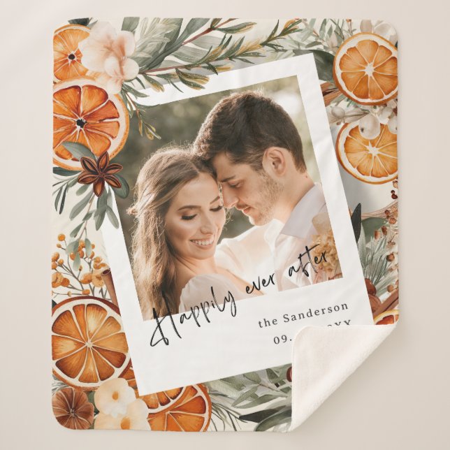 Happily Ever After Boho Winter Holiday Wedding Sherpa Blanket (Front)