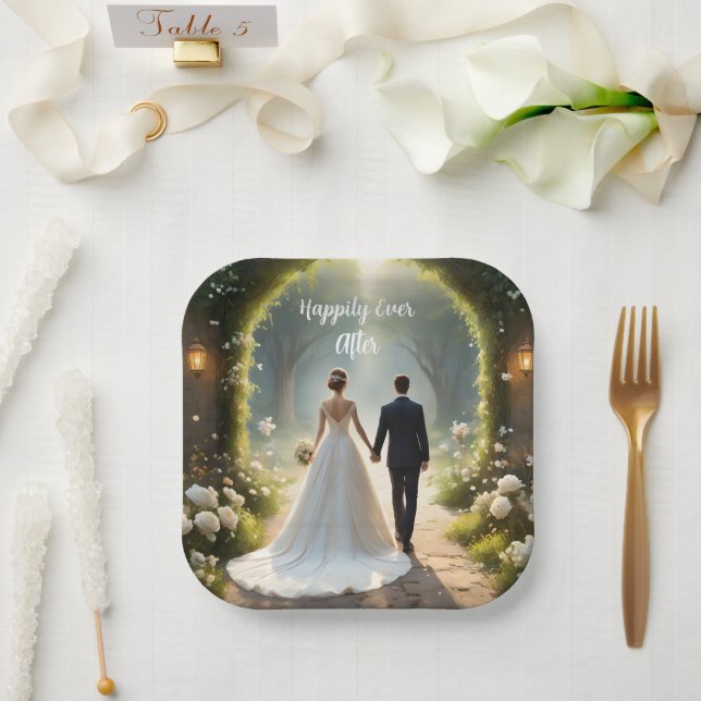 Happily Ever After Bride And Groom,  Paper Plates (Wedding)