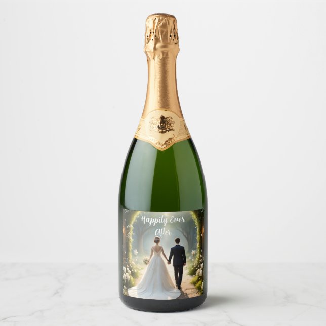 Happily Ever After Bride And Groom,  Sparkling Wine Label (Front)