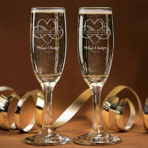 Happily Ever After Bride & Groom Infinity Etched Champagne Flute