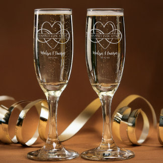 Happily Ever After Bride & Groom Infinity Etched Champagne Flute