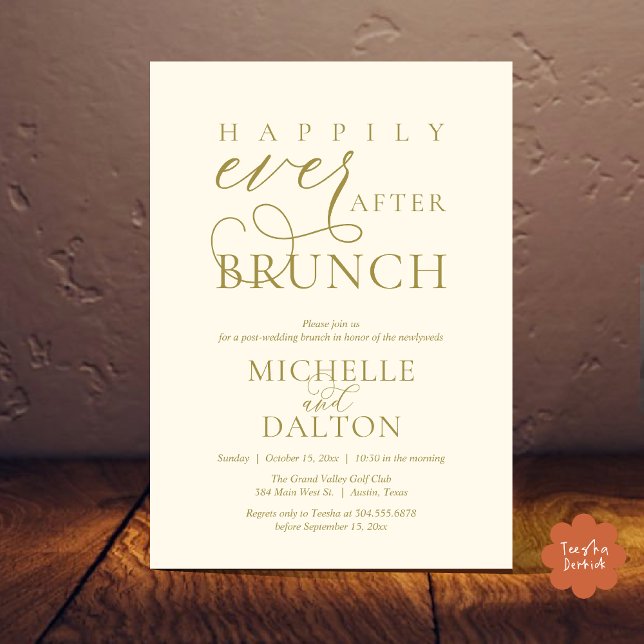 Happily Ever After Brunch Beautiful Post Wedding Invitation (Happily Ever After Brunch Invitation Card PDF Wedding Elopement Modern Romantic Classy Yellow Gold)