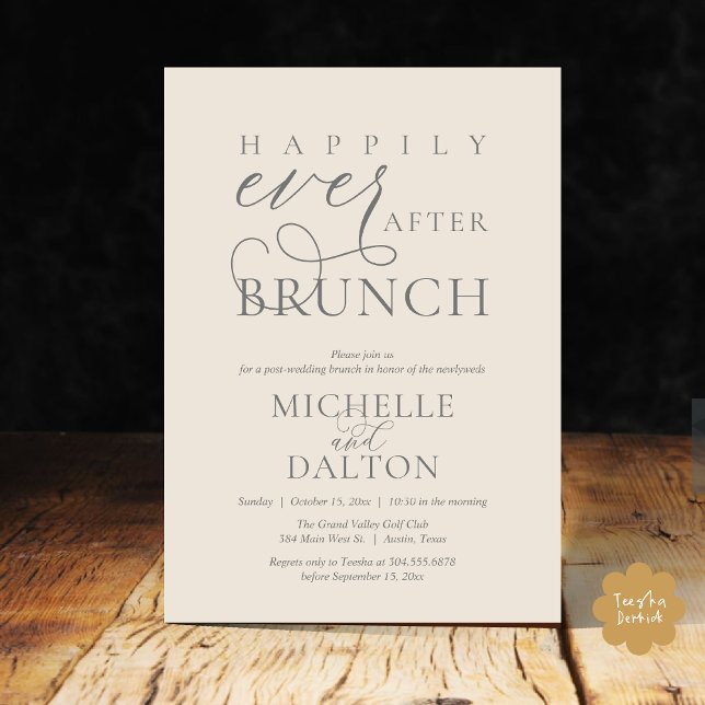 Happily Ever After Brunch Beautiful Post Wedding Invitation (Happily Ever After Brunch Invitation Card PDF Wedding Elopement Modern Romantic Classy Cream Grey)