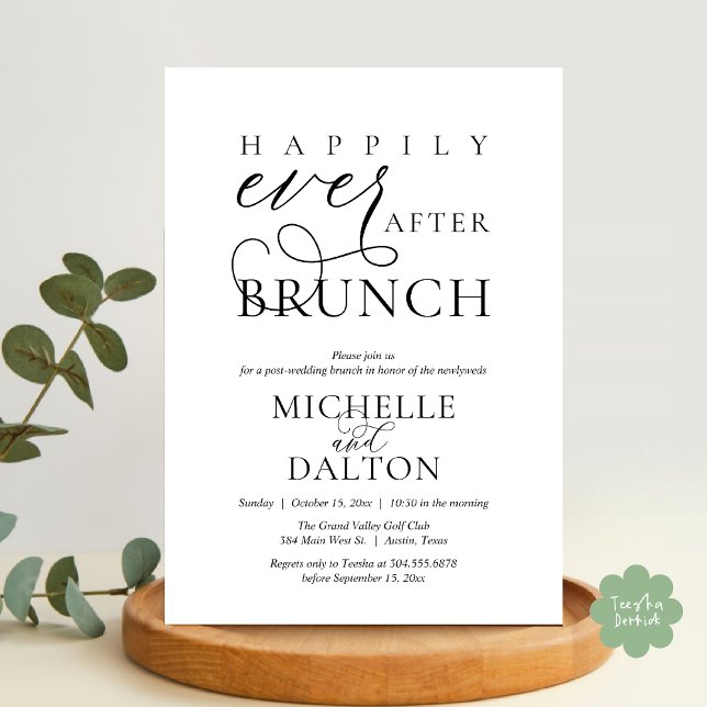 Happily Ever After Brunch Beautiful Post Wedding Invitation (Happily Ever After Brunch Invitation Card, Post Wedding Party Crew Romantic PDF in Black White)