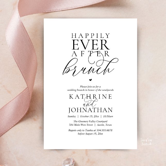 Happily Ever After Brunch Classy Wedding Elopement Invitation (Happily Ever After Brunch Modern Classy Wedding Elopement Invitation Card in Black and White)