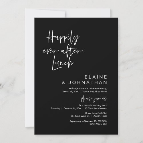 Happily Ever After Brunch Elopement Classy Black Invitation