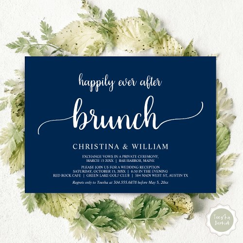 Happily Ever After Brunch Elopement Navy Blue In Invitation