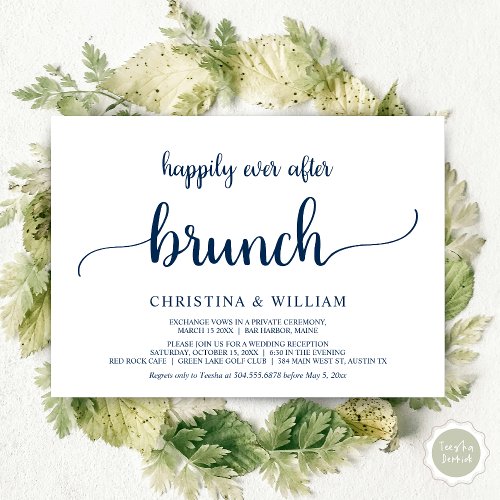 Happily Ever After Brunch Elopement Navy Blue Invitation