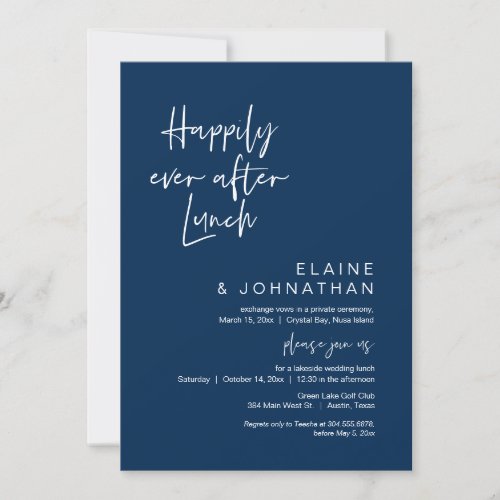 Happily Ever After Brunch Elopement Navy Blue Invitation