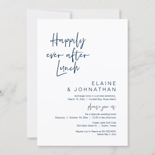 Happily Ever After Brunch Elopement Navy Blue Invitation