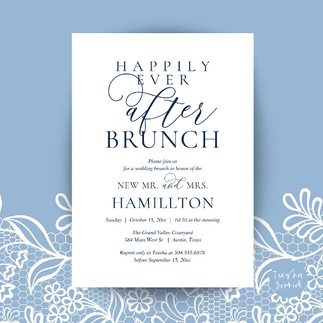 Happily Ever After Brunch Modern Post Wedding Invitation (Happily Ever After Brunch Modern Post Wedding Invitation Card in navy Blue)