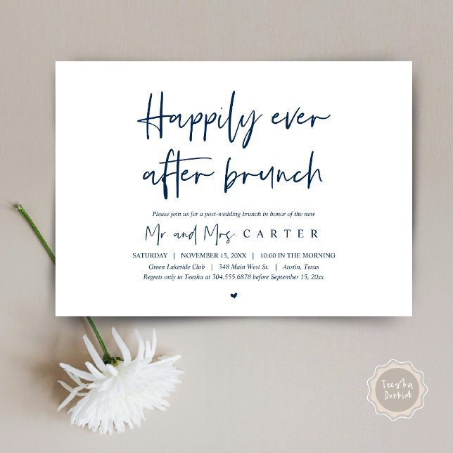 Happily ever after brunch, Modern post wedding Invitation (Happily ever after brunch, Modern post wedding Invitation Card, PDF, in timeless Navy Blue)