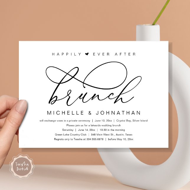 Happily Ever After Brunch, Modern Romantic Party Invitation (Happily Ever After Brunch Party, Invitation Card, Modern Romantic Wedding Elopement, Black and White)