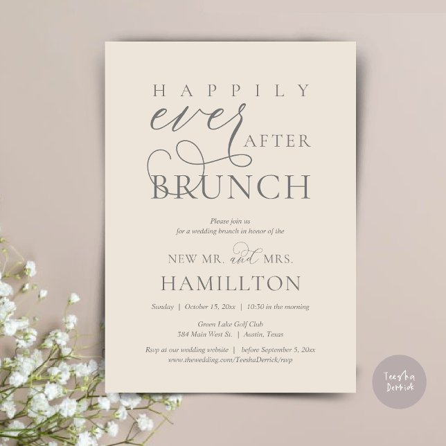 Happily Ever After Brunch Post Wedding Celebration Invitation (Happily Ever After Brunch Post Wedding Celebration Invitation Card, PDF, in Dark Grey and Cream)