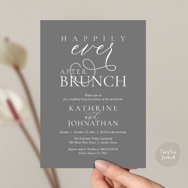 Happily Ever After Brunch Post Wedding Elopement Invitation (Happily Ever After Brunch Post Wedding Elopement Reception Invitation Card in Dark Grey)