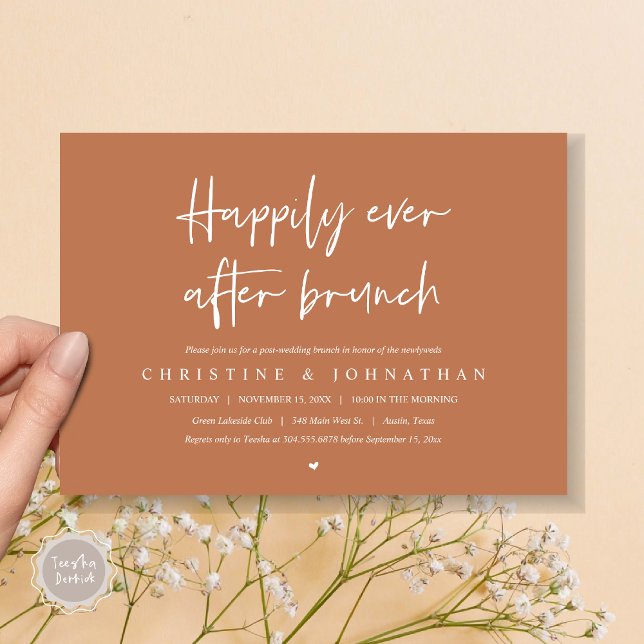 Happily ever after brunch, post wedding invitation (Happily ever after brunch party, post wedding invitation card, pdf, in timeless copper rust brown)