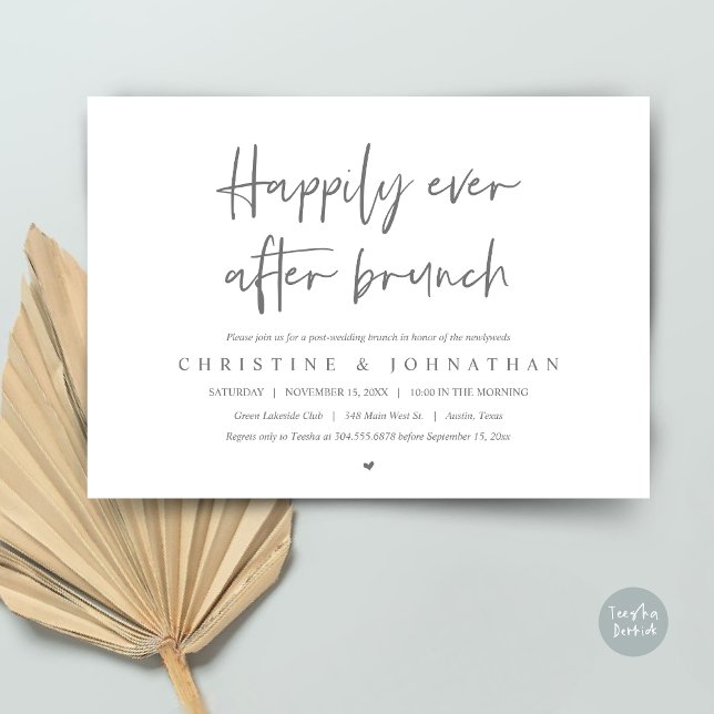 Happily ever after brunch, post wedding invitation (Happily ever after brunch party, post wedding invitation card, pdf, in timeless dark grey)