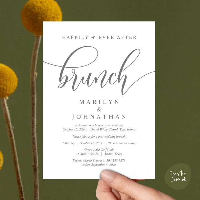 Happily Ever After Brunch, Post Wedding Invitation (Happily Ever After Brunch, Wedding Party Invitation Card PDF Modern Beautiful Dark Grey)