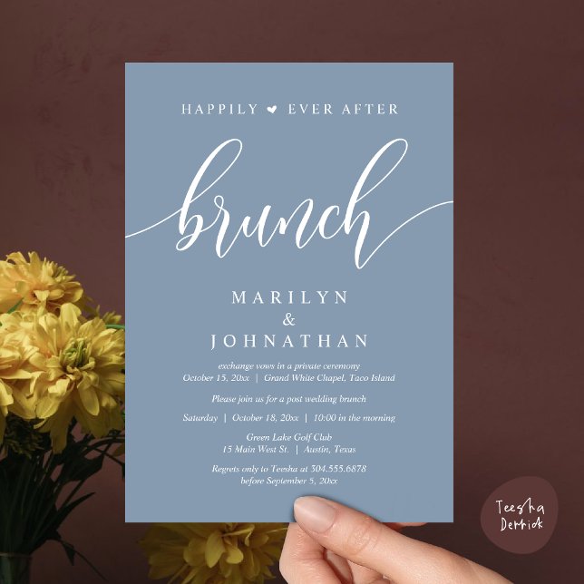 Happily Ever After Brunch, Post Wedding Invitation (Happily Ever After Brunch, Wedding Party Invitation Card PDF Modern Beautiful Dusty Blue)