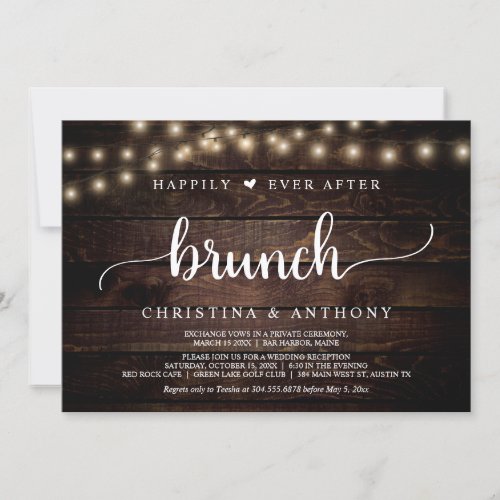 Happily Ever After Brunch Rustic Wedding Elopement Invitation