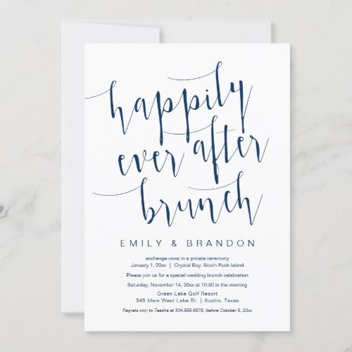 Happily ever after brunch wedding elopement  invitation