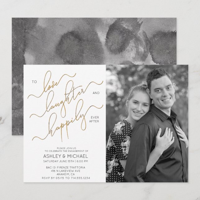 Happily Ever After BW Photo Engagement Party Invitation (Front/Back)