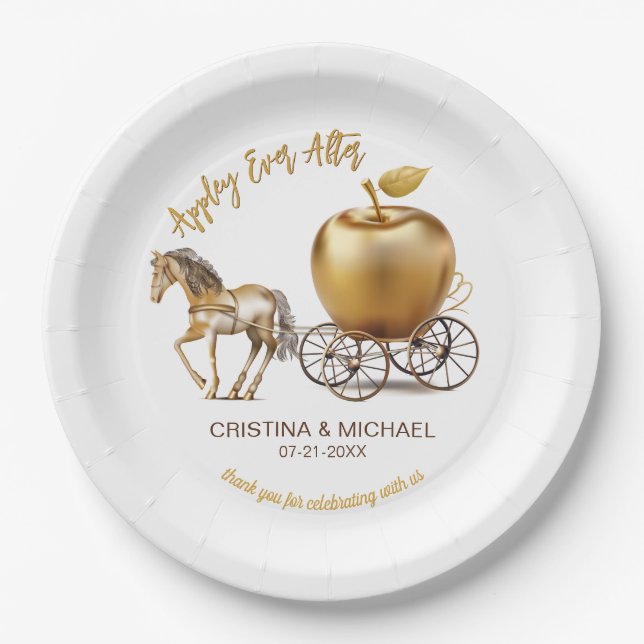 Happily Ever After Caramel Apple Wedding Favor Paper Plates (Front)