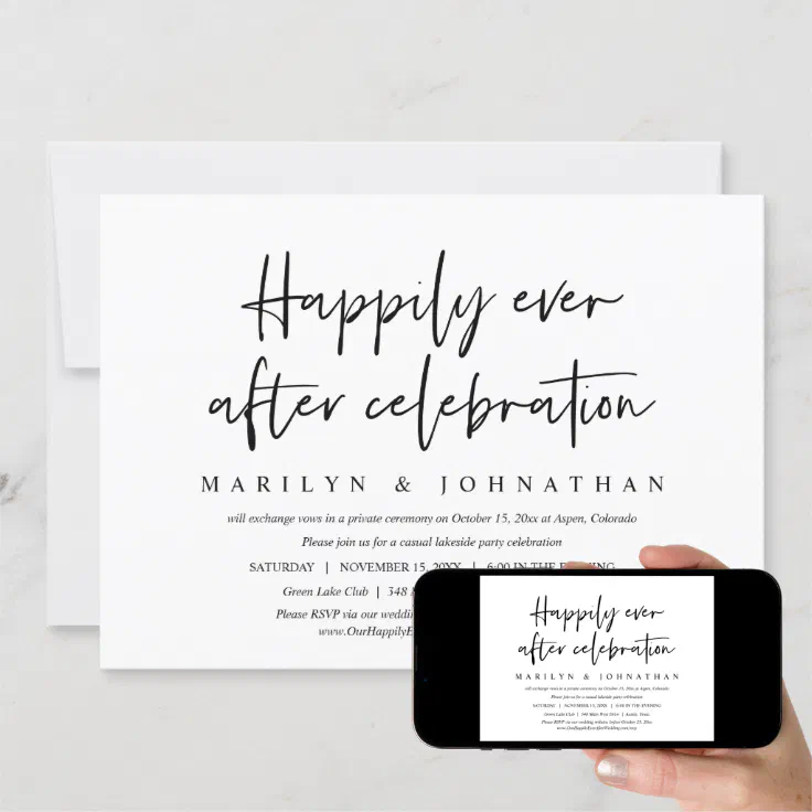 Happily Ever After Casual Wedding Elopement Dinner Invitation Zazzle 0621