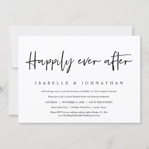Happily Ever After Casual Wedding Elopement Party  Invitation