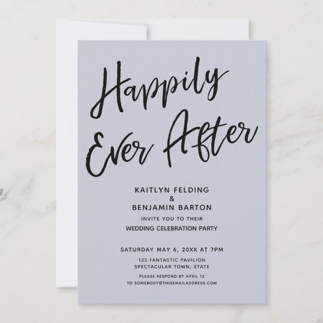 Happily Ever After Casual Wedding Party Dusty Blue Invitation (Front)