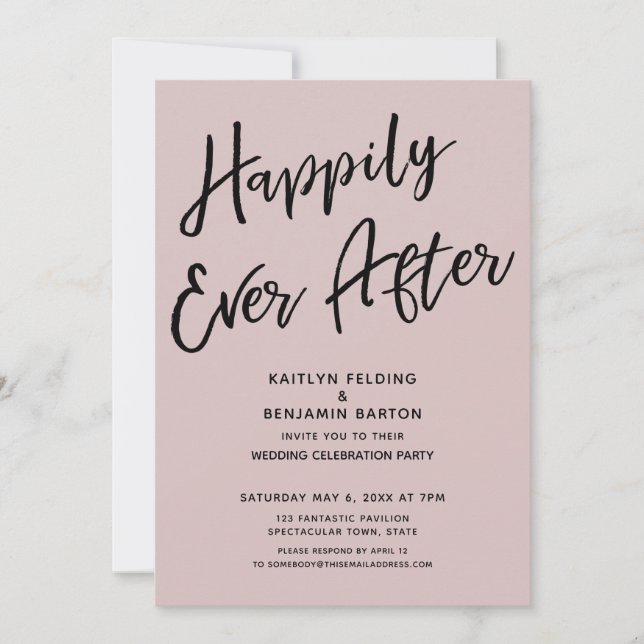 Happily Ever After Casual Wedding Party Dusty Rose Invitation (Front)