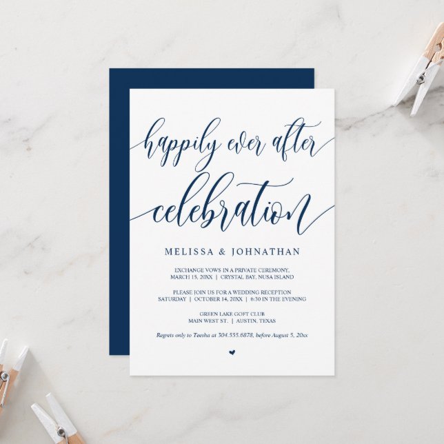 Happily Ever After Celebration, Black, Elopement Invitation (Front/Back In Situ)