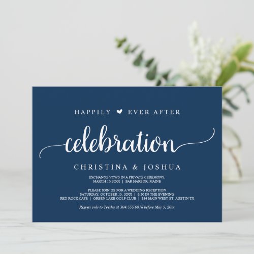 Happily Ever After Celebration Navy Blue Eloped I Invitation