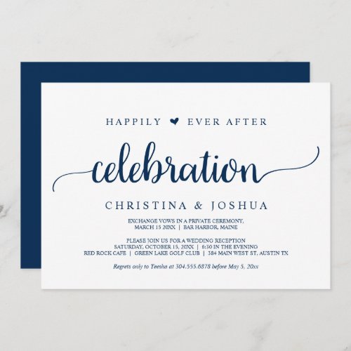 Happily Ever After Celebration Navy Blue Eloped Invitation