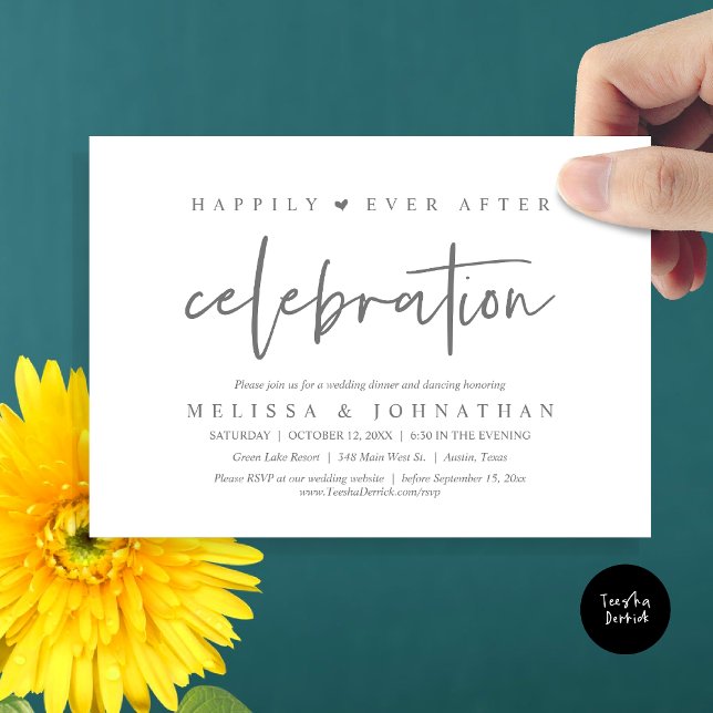 Happily Ever After Celebration, Wedding Dinner Invitation (Happily Ever After Celebration, Wedding Dinner Invitation Card, PDF, Modern Script, in Dark Grey)