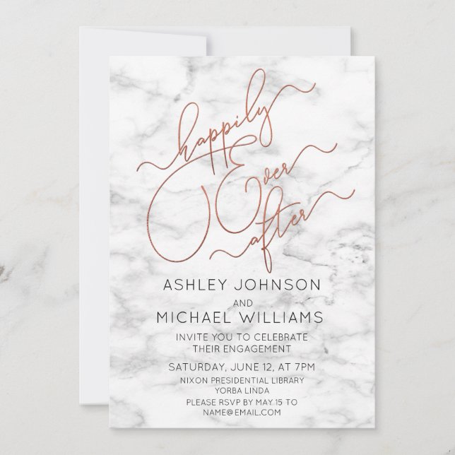 Happily Ever After Copper Marble Engagement Party Invitation (Front)