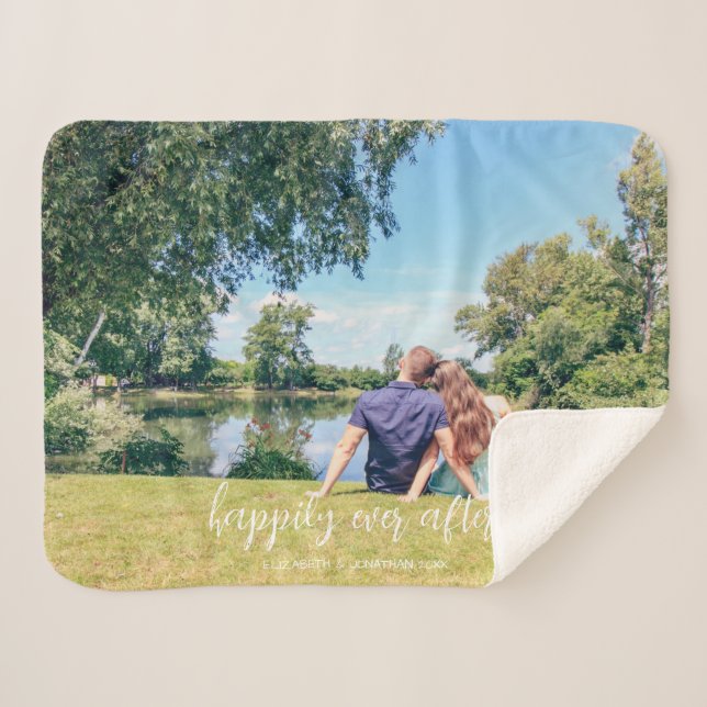 Happily Ever After Couple Photo Sherpa Blanket (Front (Horizontal))